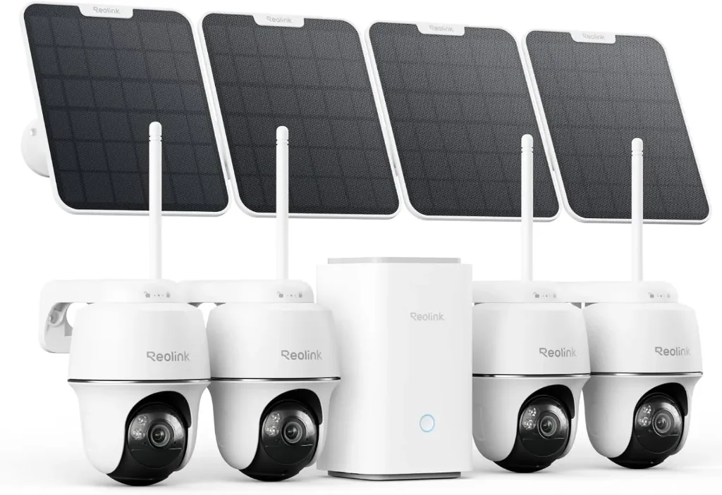 REOLINK 4K Solar Security Camera Outdoor, Encrypted Local Storage Camera System, 360° Pan Tilt, Smart Detection, No Monthly Fee, Home Hub with 4X PT Ultra + Solar Panel